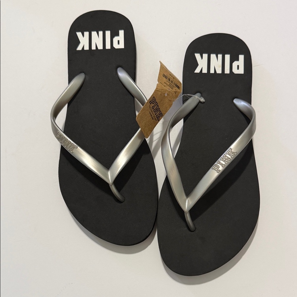 Victoria's Secret Silver and Black Flip Flops